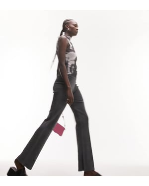 Topshop Tall acid wash rib straight leg trouser in charcoal