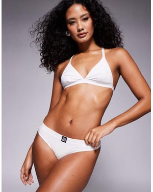 Hugo Red ribbed stacked logo thong in white