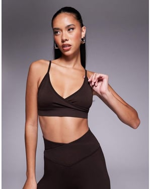 4505 wrap front seamless light support sports bra in ganache