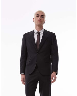 Topman single breasted linen blend blazer in black
