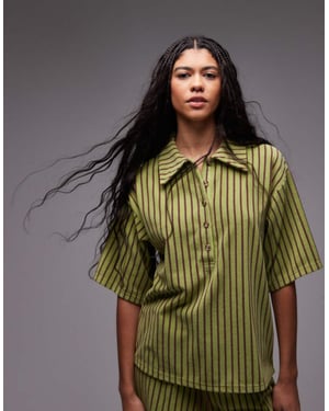 Topshop stripe towelling boxy polo co-ord in green