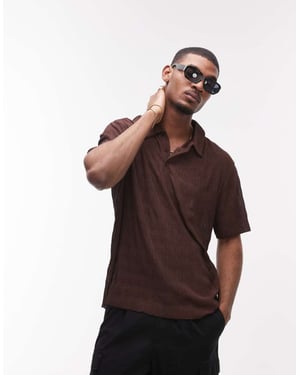 Topman relaxed fit plisse polo in brown