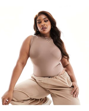 ASOS DESIGN Curve All Day slät racer bodysuit i taupe