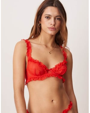ASOS DESIGN Honor spets volang bh med byglar i röd