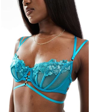 Hunkemöller Eros balconette-bh med blommig broderi i blått