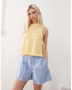 Reclaimed Vintage crochet tabard tank in buttermilk yellow