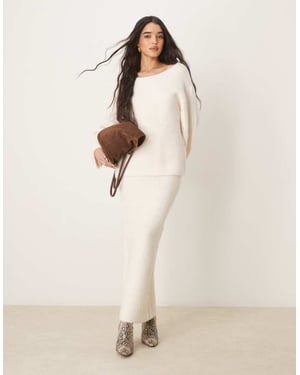 Gina Tricot co-ord chunky rib knitted sweater with tie back bow detail in cream