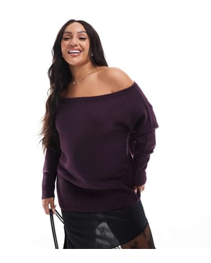 Yours off shoulder bardot jumper in burgundy