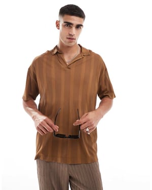 ASOS DESIGN oversized revere-polo i brun textur