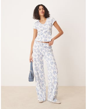 ASOS DESIGN waffle co-ord trouser in blue floral print