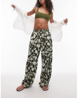 Topshop linen balloon trouser in mono floral