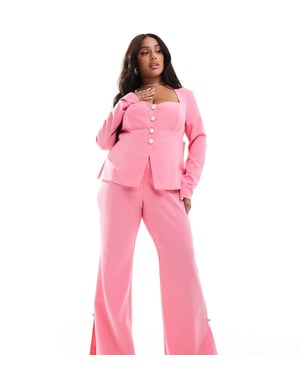 ASOS LUXE Curve koord slim fit skräddarsydd byxa med dekorerad knapport i rosa