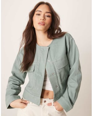 ASOS DESIGN twill collarless jacket in green
