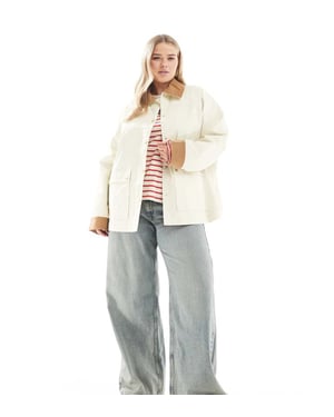 ASOS DESIGN Curve cord top collar waxed jacket in stone