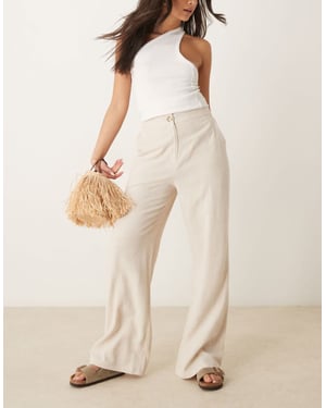 ASOS DESIGN avslappnade raka byxor i linne i stenfärg