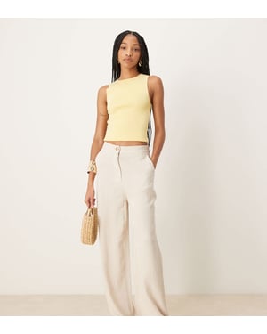 ASOS DESIGN Höga avslappnade raka byxor med linne i stengrå