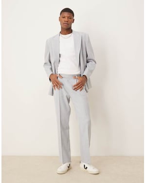 ASOS DESIGN raka kostymbyxor i ljusgråt linneutseende