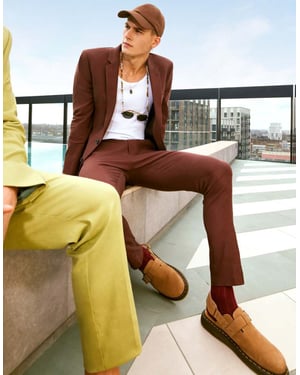 ASOS DESIGN slim linnebyxa i brunt