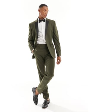 ASOS DESIGN slim tuxedobyxor i grön