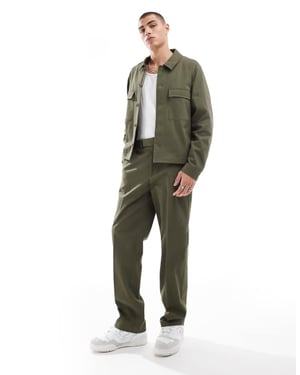 ASOS DESIGN smart co-ord raka byxor i khaki med resårmidja
