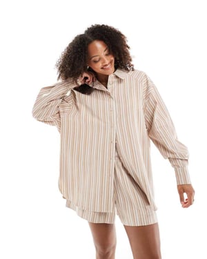 ASOS DESIGN relaxed shirt co-ord in brown stripe