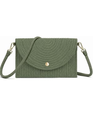 Ladies Minimalist Envelope Crossbody Bag, Woven Straw Clutch Bag in Green