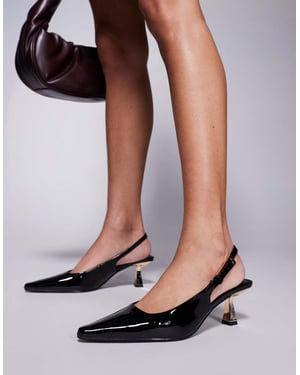 Simmi London Juni spetsig slingback kittenklack i svart lackläder