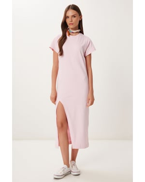 Slim Fit Midi Jurk met Zijsplit