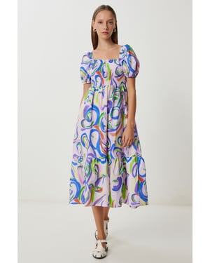 Abstracte Print A-Lijn Midi-jurk