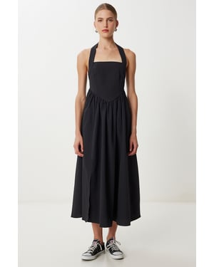 Slim Fit Midi-jurk met Vierkante Kraag