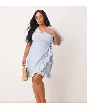 Vila Curve jersey broderie wrap mini dress in kentucky blue