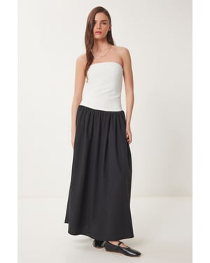 Kleurgeblokte Strapless Maxi-jurk