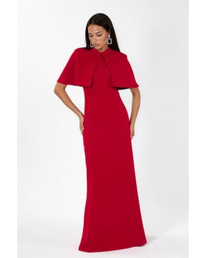 Crew Neck Maxi Dress with Cape Accessory