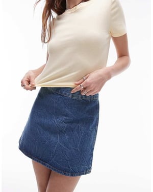 Topshop denim A-linje marbled wash kjol i mellanj blå