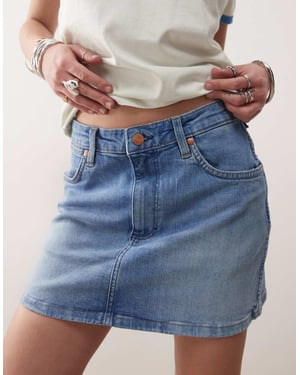 Wrangler denim mini skirt in mid blue