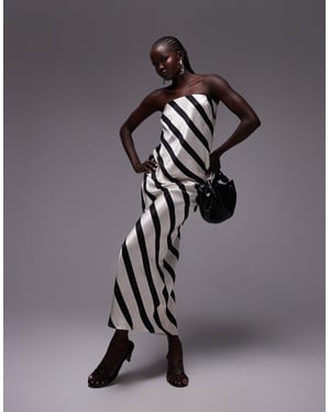 Topshop koord satin sned maxi kjol i monokrom diagonalsrand