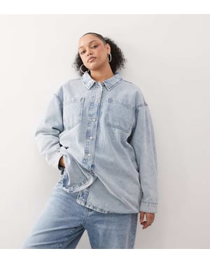 Noisy May Curve denim overshirt in lightwash blue