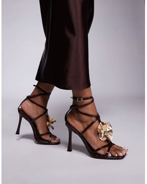 ASOS DESIGN Nobel flower detail caged high heeled sandals in brown