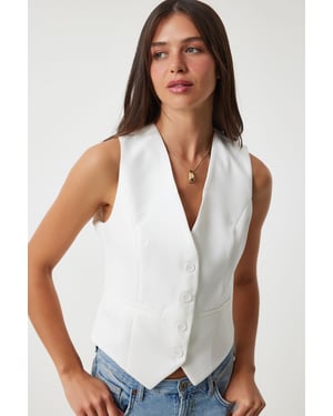 Vrouwen geweven knoopsluiting gilet