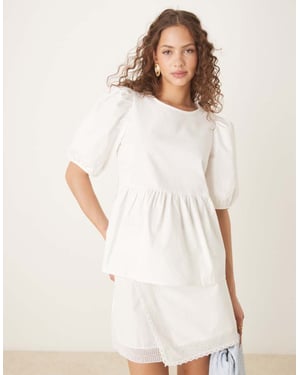 Vila puff sleeve cotton poplin top in white