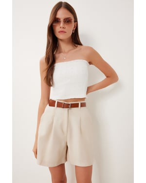 Hoge Taille Gecintuurde Wijde Short