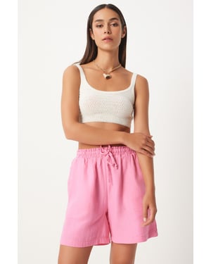 Hoge Taille Wijde Been Katoenen Shorts