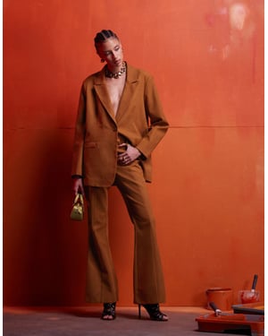 ASOS DESIGN faux suede flared tailored trousers co-ord in rust