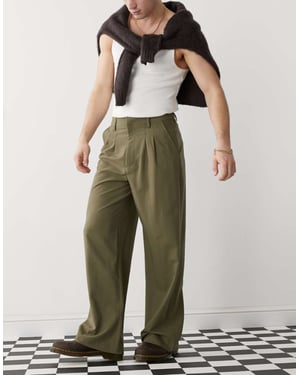 COLLUSION relaxed wide leg tailored trousers in olive