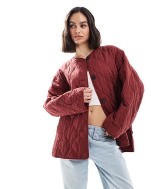 ASOS DESIGN dolphin hem collarless quilted jacket in dark red