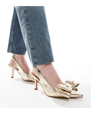 ASOS DESIGN Wide Fit Sapphire bow detail mid heeled shoes in gold