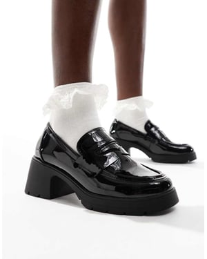 ASOS DESIGN Scribble chunky mid heeled loafers in black patent