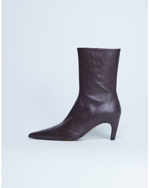 Topshop Neeve premium leather high heeled ankle boots in burgundy
