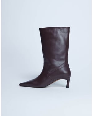 Topshop Tiggy premium real leather calf heeled boot in burgundy