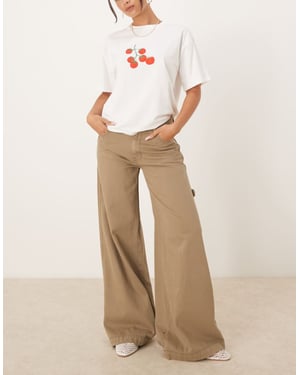 Pimkie low rise wide leg cargo jeans in khaki